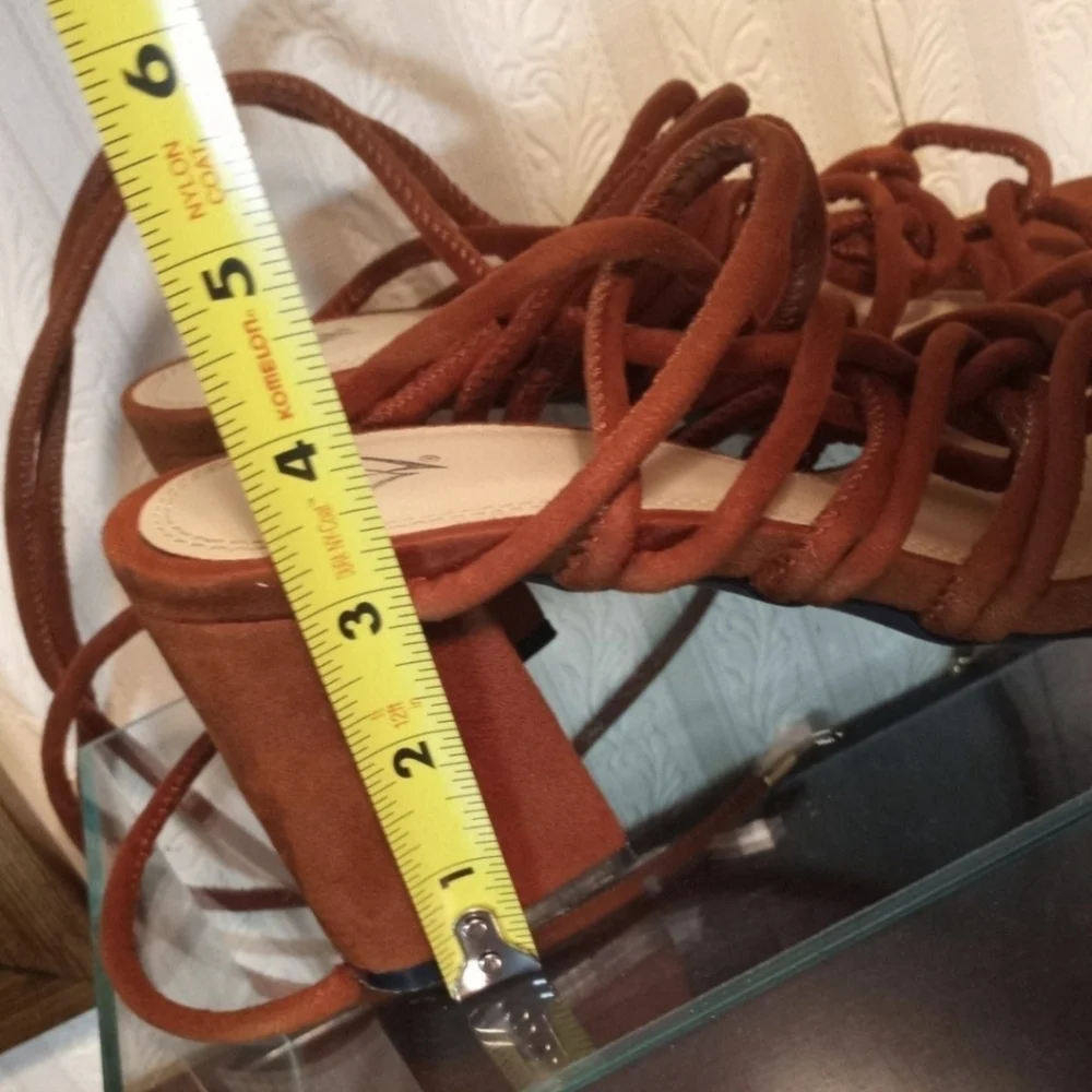 Suede Gladiator Sandals Open-Toe Lace-up Strappy Brown Shoes Women Size 7.5